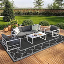 GENIMO 9' x 18' Outdoor Rug Waterproof for Patio, Foldable Reversible Plastic Straw Area Rugs Mat for Rv Decor, Outside Carpet for Camper, Deck, Picnic, Beach, Balcony, Porch, Black & Grey by CozyNest Decor