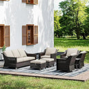 Joyside Wicker Patio Furniture Sets, 8 Pieces Upgraded Large Size Outdoor Furniture with Swivel Rocking Patio Chairs, Patio Dining Chair, 3-Seat Sofa, Outdoor Ottoman, Thick Cushions, Wide Armrest by GreenHaven Gardens