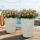 19.5" Resin Tall Planters for Outdoor Plants, Set of 2 Country White Large Flower Pots with Handmade Birch Bark Texture, Heavy-Duty and Weather-Resistant for Year Round Indoor Outdoor use by CozyNest Decor
