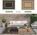 GENIMO Outdoor Rug 9' x 12' Patio Waterproof, Foldable Reversible Plastic Straw Area Rugs Mat for Camper Decor, Outside Carpet for Rv, Deck, Porch, Picnic, Beach, Balcony, Black & Brown by CozyNest Decor