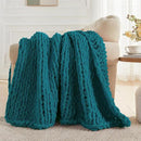 Carriediosa Chunky Knit Throw Blanket 60" X 80" Twin, 100% Hand Made Large Chenille Loop Yarn Soft Fluffy Throws for Couch Sofa Bed, Big Crochet Cozy Heavy Thick Cable Woven Blankets, Teal by CozyNest Decor
