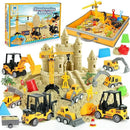 Sand Construction Site Kit - 37 Pcs Play Sand Art Kit with 8 Construction Trucks, Folding Sandbox, 2.2 lbs Magic Sand, Crane, Worker, Road Signs, Molds, Shovel - Ideal Toys for Boys Girls Age 3+ by GreenHaven Gardens