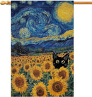 BLKWHT Summer Sunflower Cat House Flag 28x40 Vertical Double Sided Blue Sky Welcome Farmhouse Holiday Outside Decorations Burlap Yard Flag BW822-40 by GreenHaven Gardens