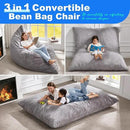 Hobestluk 3 in 1 Bean Bag Chair Giant Bean Bag Chairs for Adults with Chevron Plush Fur Cover Convertible Bean Bag Floor Cushion with Machine Washable Cover for Living Room (Plush Grey) by CozyNest Decor
