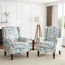 UIXE High Back Floral Accent Chairs Set of 2, Upholstered Armchair in Fabric, Retro Printed Wingback Arm Chair for Living Room, Nailhead Trim Single Sofa Bedroom Reading Seat - Boho Blue by CozyNest Decor