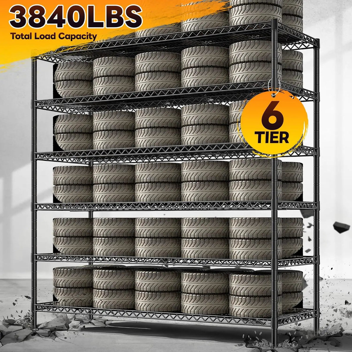 REIBII 83" H Storage Shelves 3840LBS Metal Shelving Unit 6 Tier Wire Shelving Commercial Adjustable Garage Shelving Heavy Duty for Storage Rack for Pantry, Garage, Kitchen, 83" H x 55.5" W x 18" D, photo 4 of 6