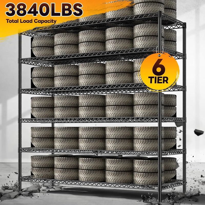 REIBII 83" H Storage Shelves 3840LBS Metal Shelving Unit 6 Tier Wire Shelving Commercial Adjustable Garage Shelving Heavy Duty for Storage Rack for Pantry, Garage, Kitchen, 83" H x 55.5" W x 18" D, photo 4 of 6