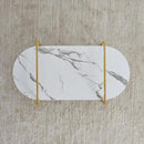Oval Coffee Table, Mid-Century Modern Design, L41 x W21 x H17 inch, for Living Room, Clear Glass Top, White Marble Finish Wood Shelf & Gold Finish Frame by CozyNest Decor
