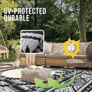 OLANLY Outdoor Rug Waterproof 9x12 ft, Reversible Outdoor Plastic Straw Rug, Boho Patio Rug, Indoor Outdoor Carpet, RV Mat Outside for Patio, Camp, Picnic, Balcony, Deck, Backyard, Black & White by GreenHaven Gardens