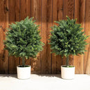 Premium 16" Diameter Artificial Cypress Topiary – Set of 2 Faux Plants in Beige Decorative Planters – UV-Resistant, Weatherproof, Realistic Outdoor & Indoor Greenery by GreenHaven Gardens