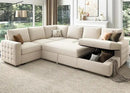 HONBAY Sectional Couch with Pull Out Bed, Sectional Sleeper Sofa with Storage, U Shape Couches for Living Room, Velvet Beige by CozyNest Decor