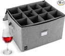 Wine Glass Storage, Holds 12 Stemware Glasses, Stackable, Fully-Padded Inside with Hard Top and Sides (Grey) by CozyNest Decor