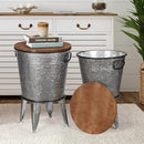 Rustee Rustic Storage Farmhouse Accent Side Table,Antique Galvanized Metal End Coffee Cocktail Table Box Bin with Round Wooden Lid Set of 2 (Galvanized),HC2009WT,One size by CozyNest Decor