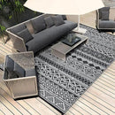 GAOMON Outdoor Plastic Straw Rug, 10'x14' Reversible Sage Green Patio Mat, Flower Modern Design for RV, Backyard, Deck, Camping, Picnic, Black/White(Bohemia) by CozyNest Decor