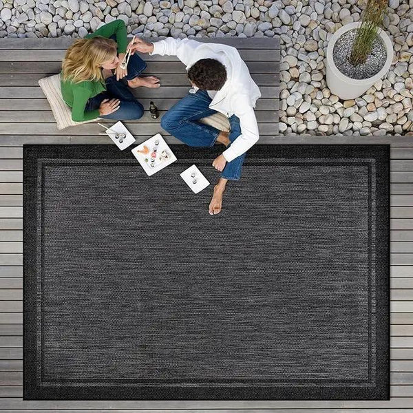 CAMILSON Indoor Outdoor Rug, 8x10 Bordered Dark Gray Black Modern Area Rugs for Indoor and Outdoor Patios, Kitchen and Hallway Mats, Washable Porch Deck Outside Carpet (Bordered Black, 8 x 10), photo 2 of 10