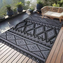 OLANLY Outdoor Rug Waterproof 4x6 ft, Reversible Outdoor Plastic Straw Rug, Boho Patio Rug, Indoor Outdoor Carpet, RV Mat Outside for Patio, Camp, Picnic, Balcony, Deck, Backyard, Black & Grey by GreenHaven Gardens