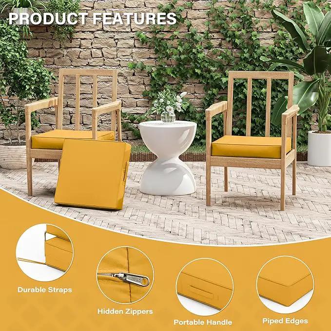 Patio Chair Cushions 17 X 16 X 3 Inch Waterproof Outdoor Seat Cushions for Patio Furniture, Outdoor Sofa Couch Pads with Ties & Handle, Set of 2, Yellow, photo 4 of 7