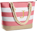 YOOLIFE Initial Canvas Waterproof Beach Tote Bag Zipper Personalized Gifts for Women Her Birthday Travel Beach Essential by TinyTreasures Baby Boutique