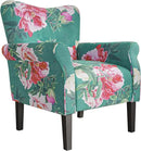 BELLEZE Modern Accent Chair, High Back Armchair, Upholstered Wingback Side Chair, Padded Single Sofa with Wooden Legs for Living Room, Bedroom - Green & Flower by CozyNest Decor