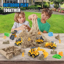 Construction Sandbox with Lid - 4 Vehicles with 1 Conveyor, 8 Castle Molds, 6 Figures & 3lbs Moldable Sand - Preschool Sensory Bin for Fine Motor Skills, Ages 3-6 by GreenHaven Gardens