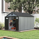 Domi 8x10 FT Outdoor Resin Storage Shed, All-Weather Double-Wall Garden Shed for Backyard, Lawn Tools, Bike, Mower & Pool Equipment with Lockable Doors, Ventilated Roof, Grey by GreenHaven Gardens