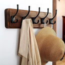 Dseap Wall Mounted Coat Rack: Patented, Heavy-Duty, 17.4" Long 5-Double-Hooks Wooden Hanger Rail for Winter Coats, Hat, Jacket, Clothing - Natural & Black by CozyNest Decor