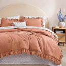 King Comforter Set - 7 Pieces Ruffle Autumn Leaf Bedding Sets, Shabby Chic Farmhouse Bed in a Bag King with Ruffle Comforter, Floral Sheets, Pillowcases & Shams by CozyNest Decor