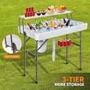 Portable Folding Ice Cooler Table - 2 Tier Outdoor Cooler Table with Removable Matching Skirt and Shelf, Ice Tables for Party, Camping, Picnic, Foldable Self-Serving Beverage Cooling Bar(White) by GreenHaven Gardens
