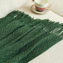 MIULEE Dark Green Knitted Throw Blanket for Couch Boho Textured Cozy Woven Blanket with Tassels for Sofa Chair Bed Living Room Acrylic Wave Pattern 50"x60" by CozyNest Decor