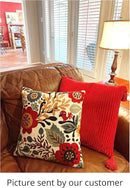 Red Polish Floral Pillow Cover Bird Flower Pillowcase Floral Outdoor Suzani Cushions Flowery Throw Chair Cushion Farmhouse Pillowsham Hand Embroidered Wool 18x18 Inch by CozyNest Decor