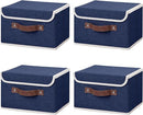 ANMINY 4PCS Storage Bins with Lid PU Leather Handles Storage Boxes PP Plastic Board Decorative Foldable Lidded Cotton Linen Fabric Home Cubes Baskets Closet Organizer Containers - Blue, Small Size by TinyTreasures Baby Boutique