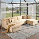 Modular Sectional Sofa, 130.7 Inch U Shaped Couch Set for Living Room, 4-Seater Comfy Cloud Couches with Two Movable Ottoman, DIY Combination, Plush Corduroy, Beige by CozyNest Decor