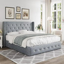 Allewie Queen Size Lift Up Storage Bed, Button Tufted Headboard with Wingback, Hydraulic Support, No Box Spring Needed, Grey Blue by CozyNest Decor
