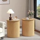 AVZEAR Small Round Side Table Fluted Night Stand Set of 2, Modern Boho End Table with Storage, 17.7" Circle Bedside Tables Wood Nightstands for Small Spaces, Living Room, Bedroom (Natural) by CozyNest Decor