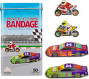BioSwiss Bandages, Race Cars Shaped Self Adhesive Bandage, Latex Free Sterile Wound Care, Fun First Aid Kit Supplies for Kids and Adults, 50 Count by TinyTreasures Baby Boutique