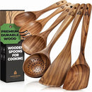 Wooden Spoons for Cooking – Wooden Kitchen Utensils Set, 6 Pcs Teak Wood Utensil Set – Comfortable Grip Non–Stick Wooden Cooking Utensils by CozyNest Decor