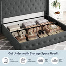 Allewie King Size Lift Up Storage Bed, Button Tufted Headboard with Wingback, Hydraulic Support, No Box Spring Needed, Dark Grey by CozyNest Decor