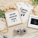 9 Pcs Pregnancy Announcement Set Pregnancy Reveal Ideas Felt Letter Board Baby Bodysuit Baby Booties Photo Frame Bear Plush Baby Wood Blocks for Coming Soon Baby Announcement (White,Bright) by TinyTreasures Baby Boutique