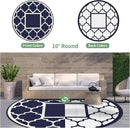 GENIMO 10 ' Round Outdoor Rug for Patio, Waterproof Indoor Outdoor Plastic Straw Rugs Carpet, Reversible Outside Area Mat for Camping, Balcony Porch, Deck, Picnic, Blue White by GreenHaven Gardens