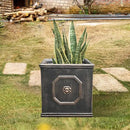 Kante Square Lion Head Concrete Planter, Classic English Style Plant Pot with Drainage Hole and Rubber Plug for Indoor Outdoor Garden Patio Home, 12.6"x12.6"x12.6" Oil Rubbed Bronze by GreenHaven Gardens