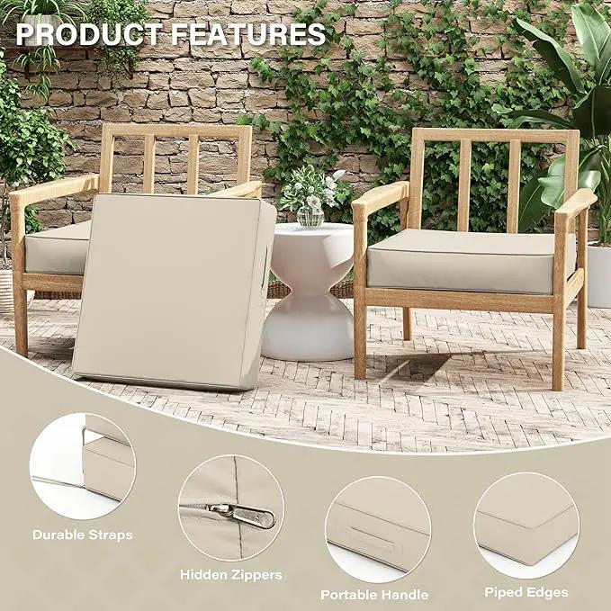 Patio Chair Cushions 24 X 24 X 5 Inch Waterproof Outdoor Seat Cushions for Patio Furniture, Outdoor Sofa Couch Pads with Ties & Handle, Set of 2, Cream, photo 4 of 7