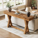 Solid Wood Console Table, 63-Inch Farmhouse Entryway Table with X-Shaped Legs, Real Wood Behind The Couch Table for Living Room, Entrance, Hallway, Easy Assembly by CozyNest Decor