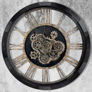 27 inch Large Real Moving Gears Wall Clock with Toughened Glass Cover, Oversized Solid Wood Retro Farmhouse Clock, Giant Decorative Rustic Wall Clock for Living Room Home Kitchen Office (Black) by CozyNest Decor