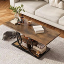 GiftGo Rustic Coffee Table with Storage Industrial 3 Tier Center Living Room Table Farmhouse Wooden Rectangle Cocktail Tea Table for Office Bedroom Elegant Full Moon Round Metal Frame (Brown, L-47) by CozyNest Decor