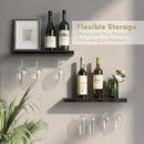 Wall Mounted Wine Rack – Metal Floating Bar Shelf with Bottle and Glass Holder, Holds 5 Bottles and 4-6 Glasses by CozyNest Decor