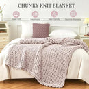 Admitrack Chunky Knit Blanket Throw, 100% Hand Knit Chenille Throw Blanket for Sofa & Home Decor, Soft and Cozy Knitted Throw Blankets (Pink，51"x63") by CozyNest Decor