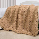 Carriediosa Chunky Knit Throw Blanket 60" X 80" Twin, 100% Hand Made Large Chenille Loop Yarn Soft Fluffy Throws for Couch Sofa Bed, Big Crochet Cozy Heavy Thick Cable Woven Blankets, Tan Brown by CozyNest Decor