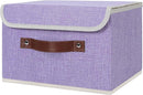 ANMINY 4PCS Storage Bins with Lid PU Leather Handles Storage Boxes PP Plastic Board Decorative Foldable Lidded Cotton Linen Fabric Home Cubes Baskets Closet Organizer Containers - Purple, Small Size by TinyTreasures Baby Boutique
