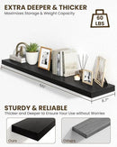 Marsmiles 55" Floating Shelves for Wall, Wooden Shelves with Invisible Brackets Set of 2, Rustic Farmhouse Wall Mounted Shelf for Kitchen Bathroom Living Room Study, Black by CozyNest Decor