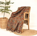 Handmade Cotton Throw Blanket | Floral Block Print in Orange & Navy | 48x70 Inches Fringed Bed Runner | Lightweight Boho Sofa Throw for Couch, Living Room & Bedroom Decor by CozyNest Decor
